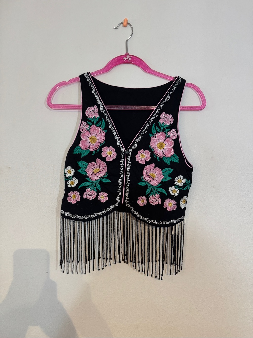 agua bendita Embroidered Floral Fringe Vest